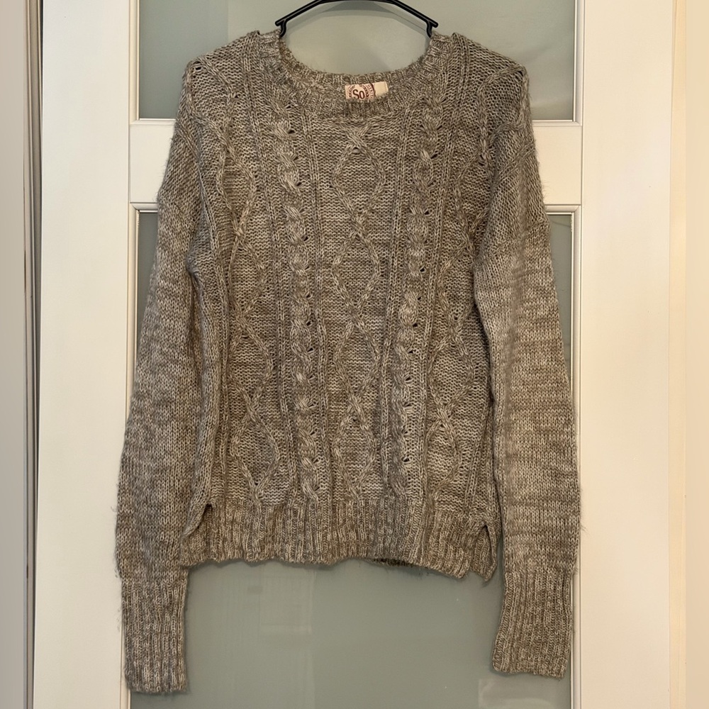 SO Heathered Gray Cable Knit Sweater
